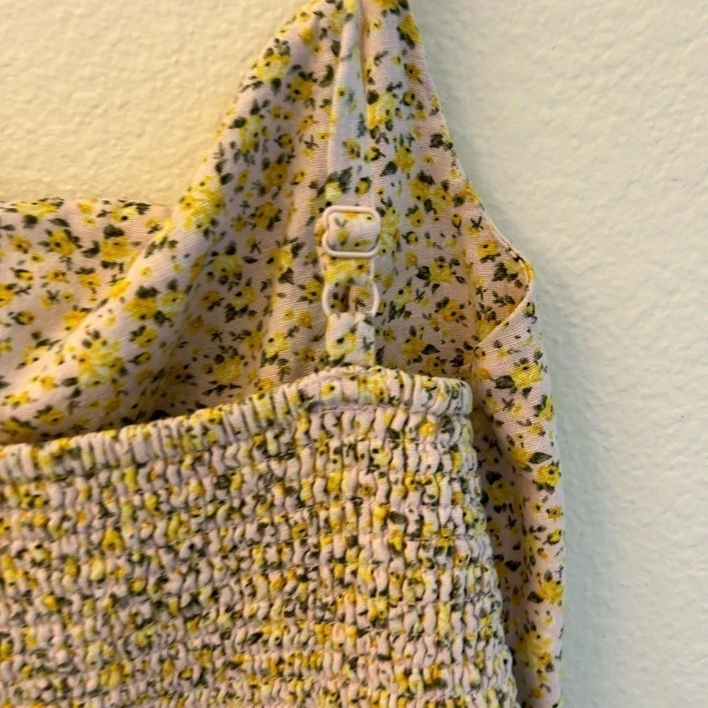 Old Navy Yellow Flower Linen-Blend Floral Mini Dress for Women Large